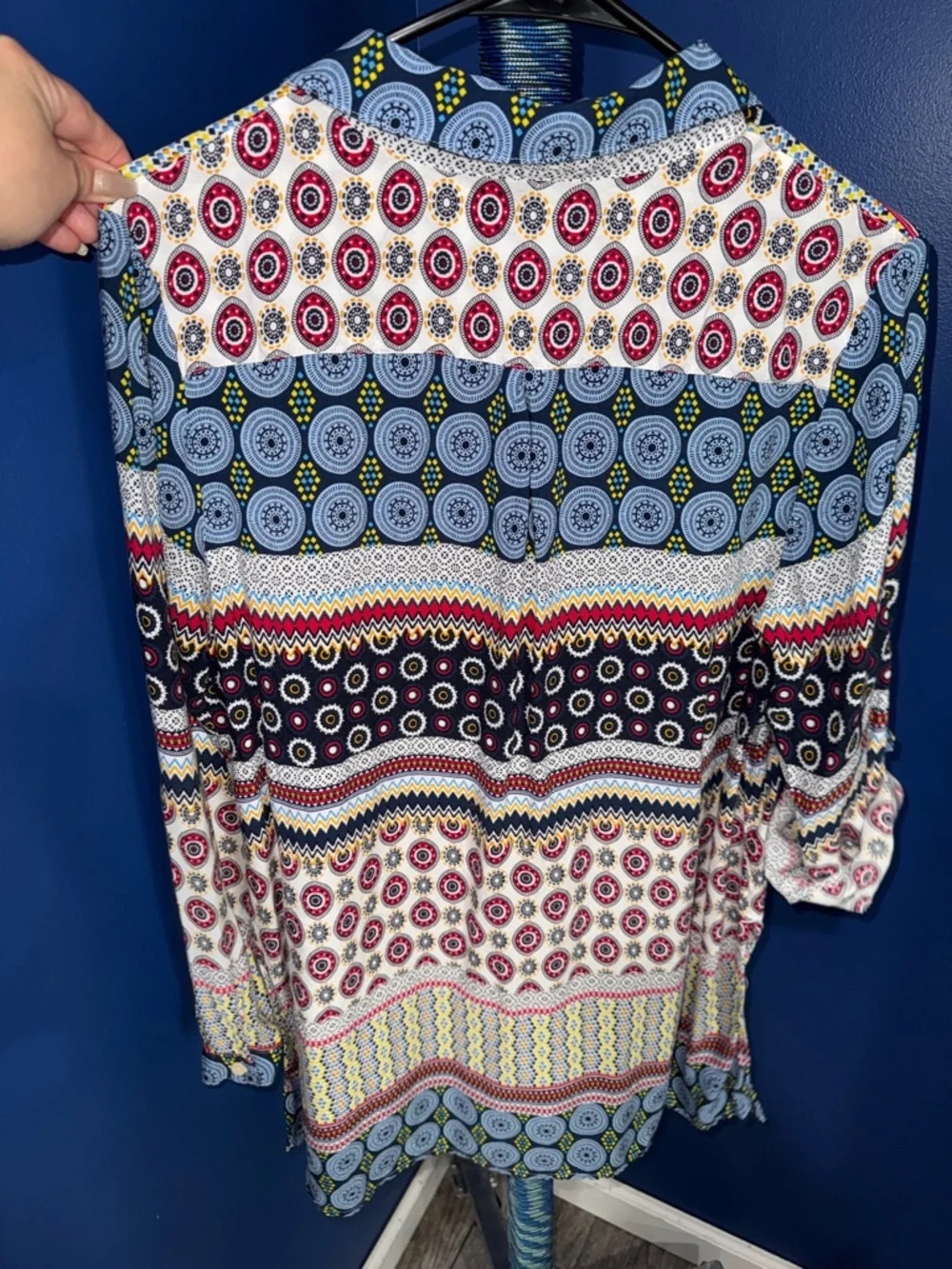 Peck & Peck- Western Boho Print High Low Blouse Size L - Picture 13 of 14